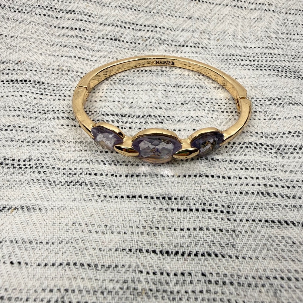 Vintage Napier Gold Iridescent Stone Bracelet Solid Band Costume Coastal Mermaid